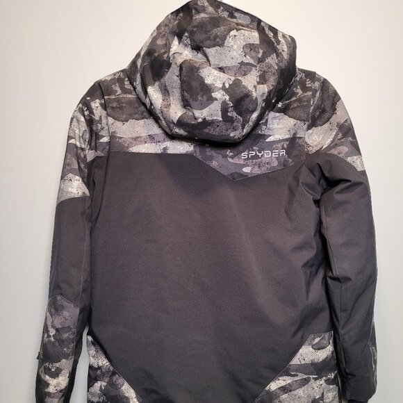 Spyder Kids Ski Jacket – Size 14, Black & Grey Camo with Neon Yellow Details - Picture 2 of 3